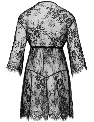 Kimono Transparent en Dentelle Noire & String | Rosélyse Lingerie