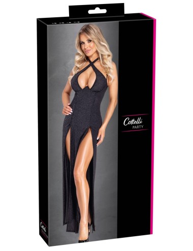 Robe longue à décolleté plongeant noire argentée - Cottelli PARTY