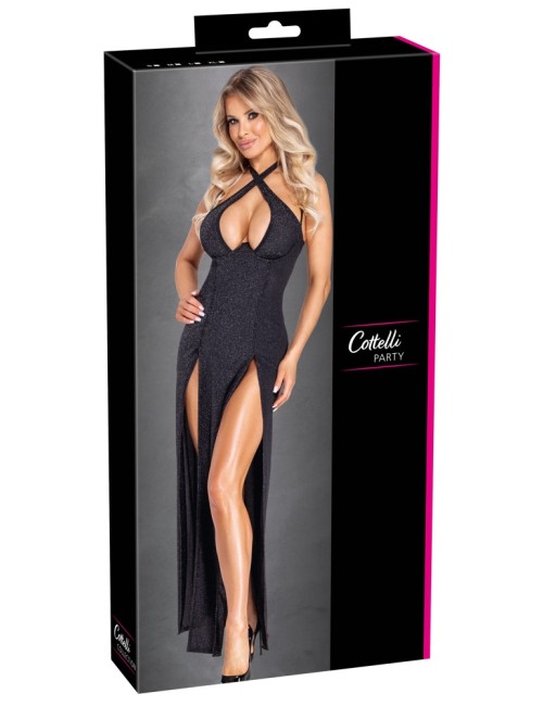 Robe longue à décolleté plongeant noire argentée - Cottelli PARTY