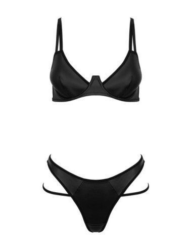 Ensemble lingerie Gorteks wetlook noir – soutien-gorge & string