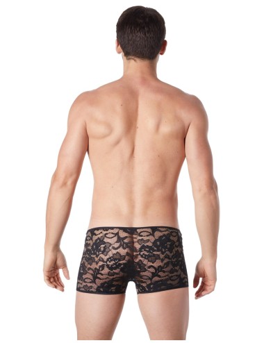 Boxer noir en fine dentelle avec légère transparence