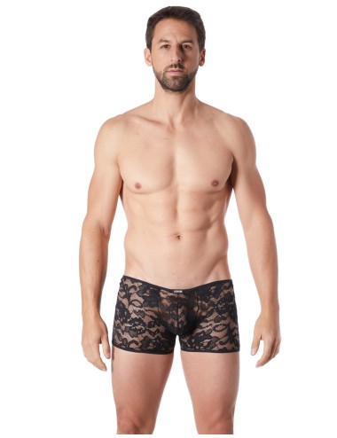 Boxer noir en fine dentelle avec légère transparence
