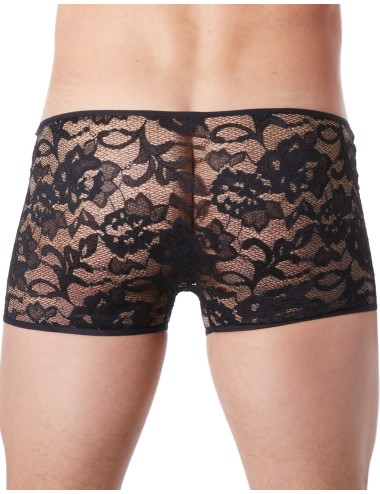 Boxer noir en fine dentelle avec légère transparence