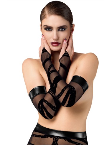 Gants longs floqués Bondesque F361 - Noir Handmade