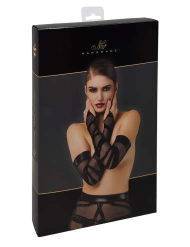 Gants longs floqués Bondesque F361 - Noir Handmade