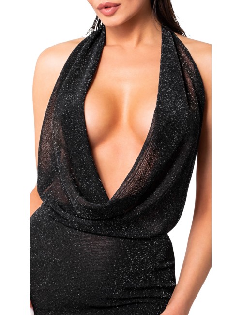 Mini robe dos nu Luminara F351 en maille pailletée