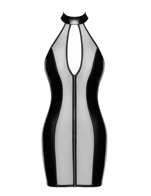 Mini robe tulle et wetlook Luxuria F370 - Noir Handmade