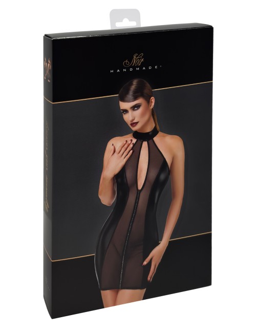 Mini robe tulle et wetlook Luxuria F370 - Noir Handmade