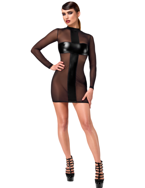 Mini robe tulle et wetlook Crossfire F369 - Noir Handmade
