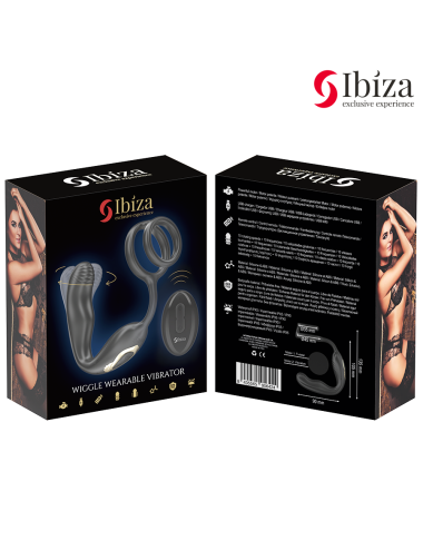 IBIZA - Plug anal rotatif télécommandé WIGGLE avec vibrations périnéales et anneaux rehaussant le pénis