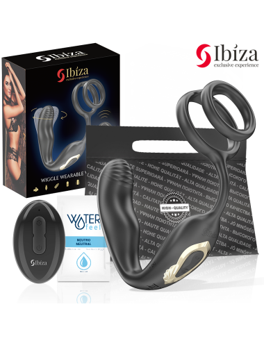 IBIZA - Plug anal rotatif télécommandé WIGGLE avec vibrations périnéales et anneaux rehaussant le pénis