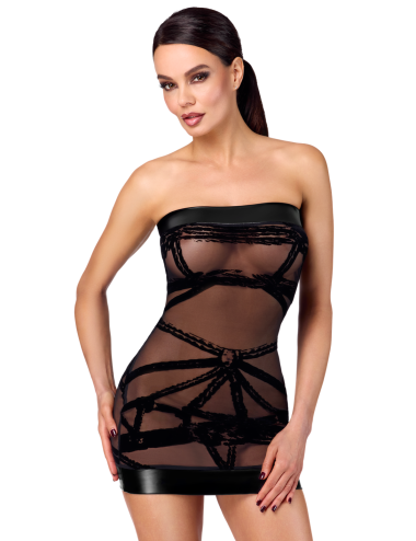 Mini robe floquée à épaules nues Bondesque F359 - Noir Handmade