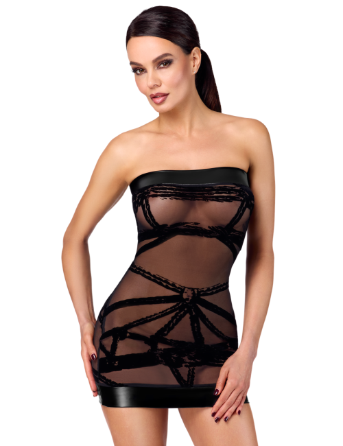 Mini robe floquée à épaules nues Bondesque F359 - Noir Handmade