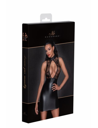 Robe courte wetlook et tulle F241