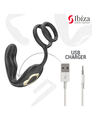 IBIZA - Plug anal rotatif télécommandé WIGGLE avec vibrations périnéales et anneaux rehaussant le pénis