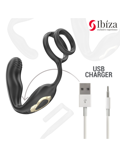 IBIZA - Plug anal rotatif télécommandé WIGGLE avec vibrations périnéales et anneaux rehaussant le pénis