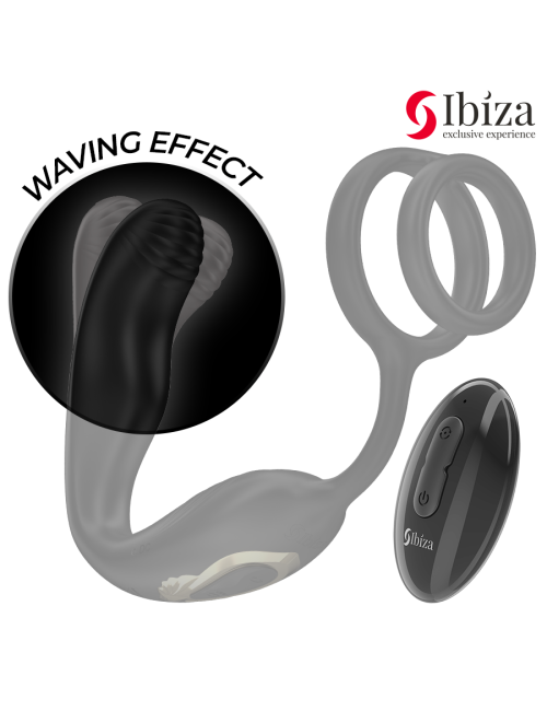 IBIZA - Plug anal rotatif télécommandé WIGGLE avec vibrations périnéales et anneaux rehaussant le pénis