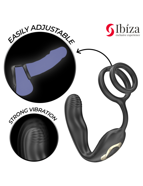 IBIZA - Plug anal rotatif télécommandé WIGGLE avec vibrations périnéales et anneaux rehaussant le pénis
