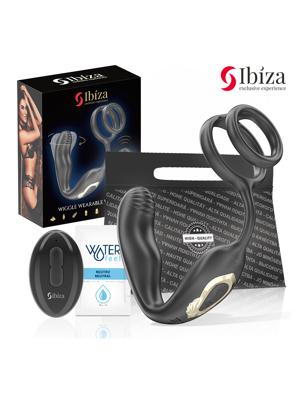 IBIZA - Plug anal rotatif télécommandé WIGGLE avec vibrations périnéales et anneaux rehaussant le pénis